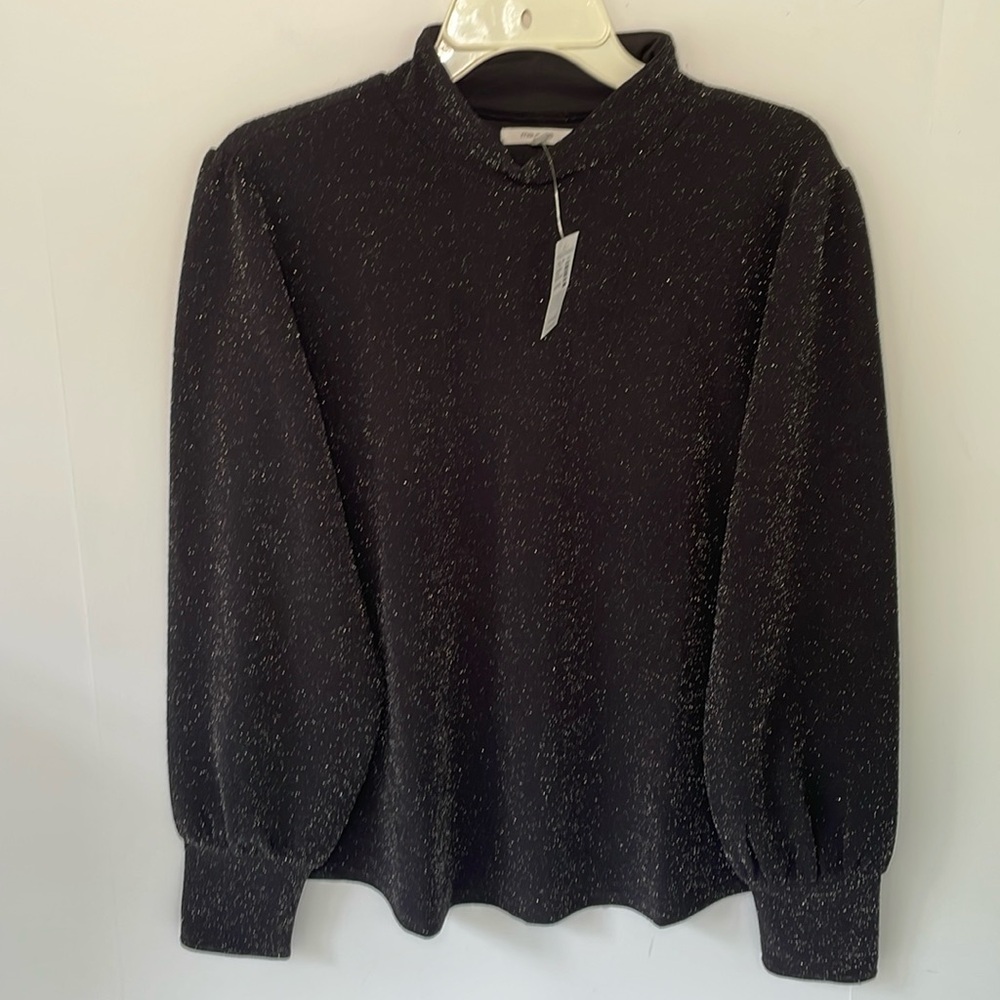 Maurices Women's Large Top Blouse NWT  Shimmer Black / Silver Holiday Christmas